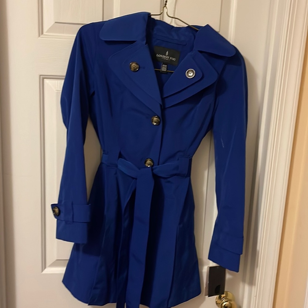 London fog coat, bluebell color